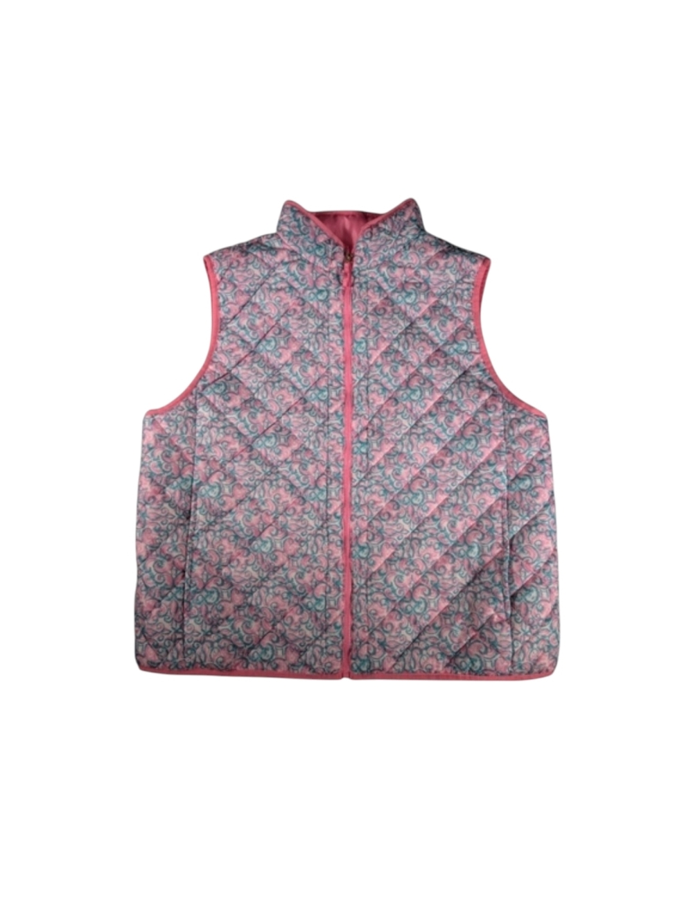 Stella Parker Quilted Puffy Vest Rosewater Pink & Green Size XLP Petite